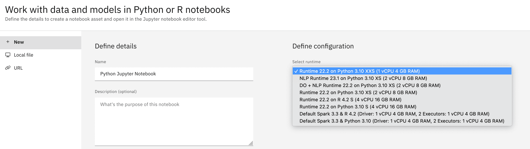 Screen capture of R runtime selected in list