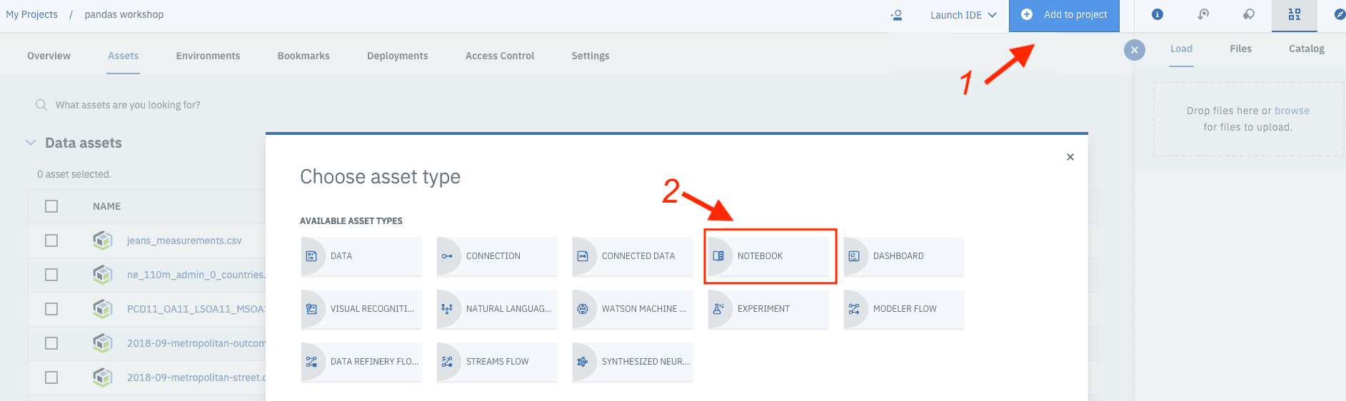 Choose asset type dashboard