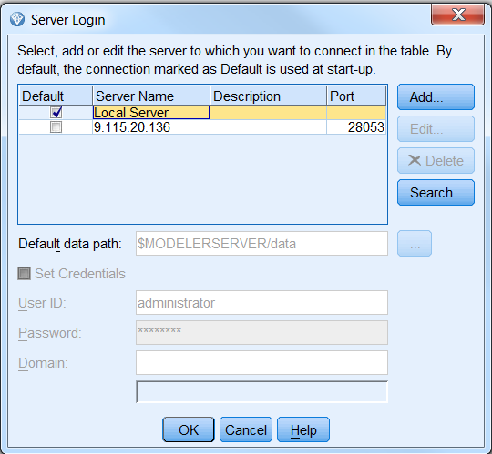 Schema van IBM SPSS Modeler Server.