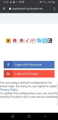 Sample app, Appvestr, showing IBM App ID service with a custom logo
