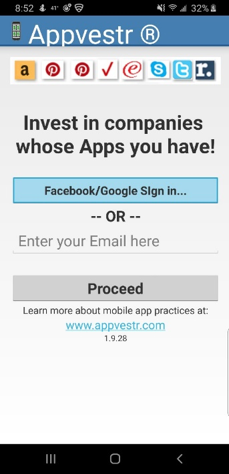 Sample app, Appvestr, showing user authentication