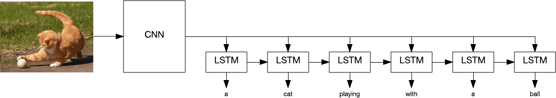 Graphic showing an original image of a kitten and how combining convolutional neural networks and long short-term memory networks for image description