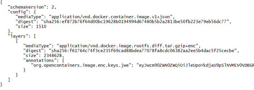 an image manifest referencing the encrypted layer