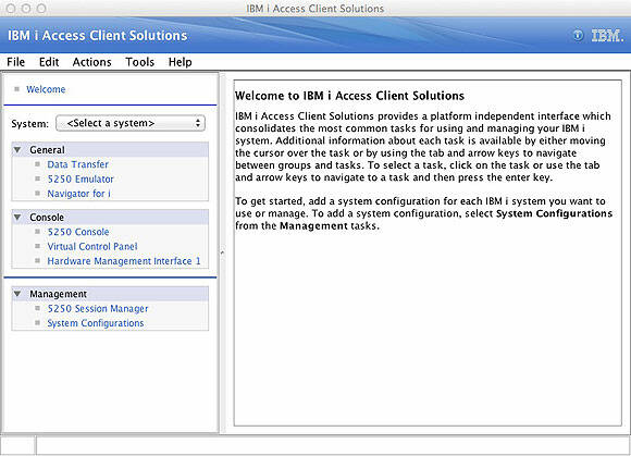 IBM i Access Client Solutions main panel