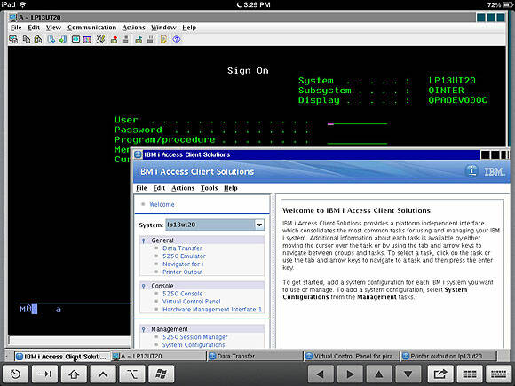 iPad displaying Client Access Solutions running on IBM i