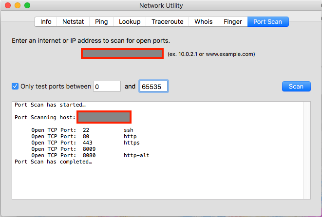 Verificação do Mac Network Utility