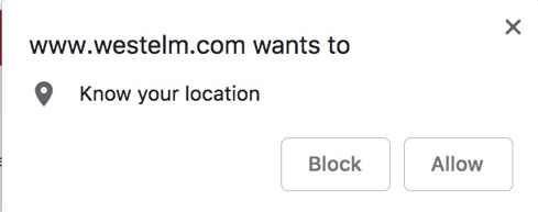 Browser message asking for permission to use location