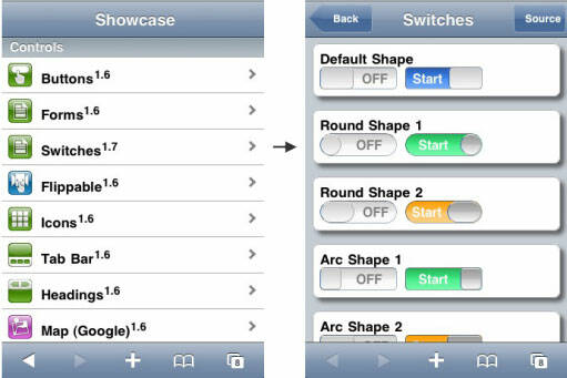 Two individual iPad screens, one showing the controls and one showing the switches.