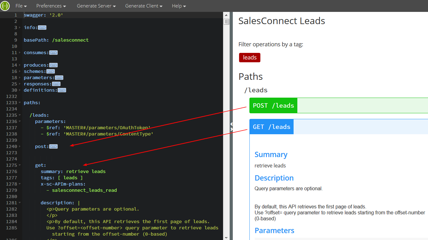 Screenshot of Swagger Editor in use