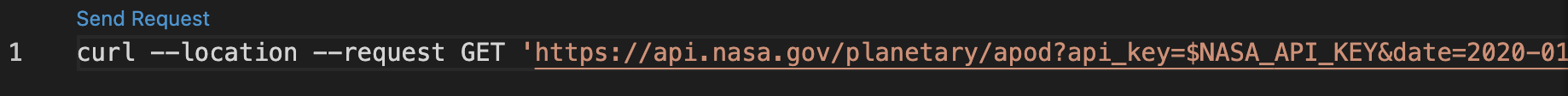 Screen capture of a curl command request in VS Code