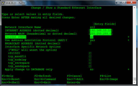 Screen shot of the Change/Show a standard Ethernet interface