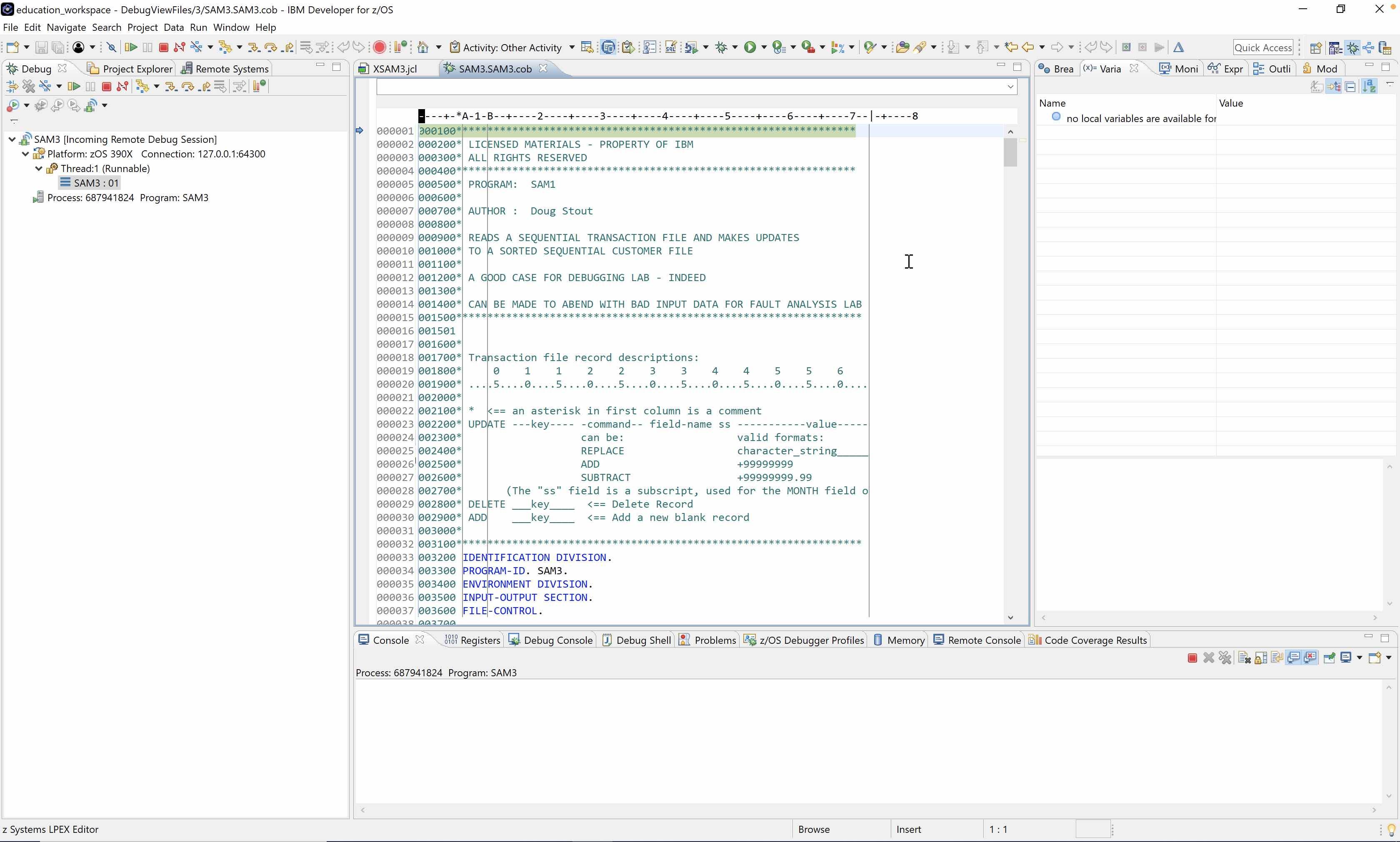 Enable concurrent code coverage while debugging COBOL program source ...