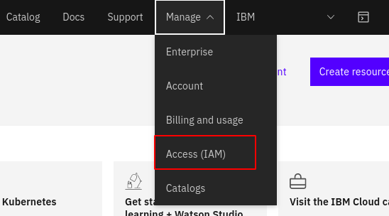 Seleccionar Access IAM dentro del menú Administración del Dashboard