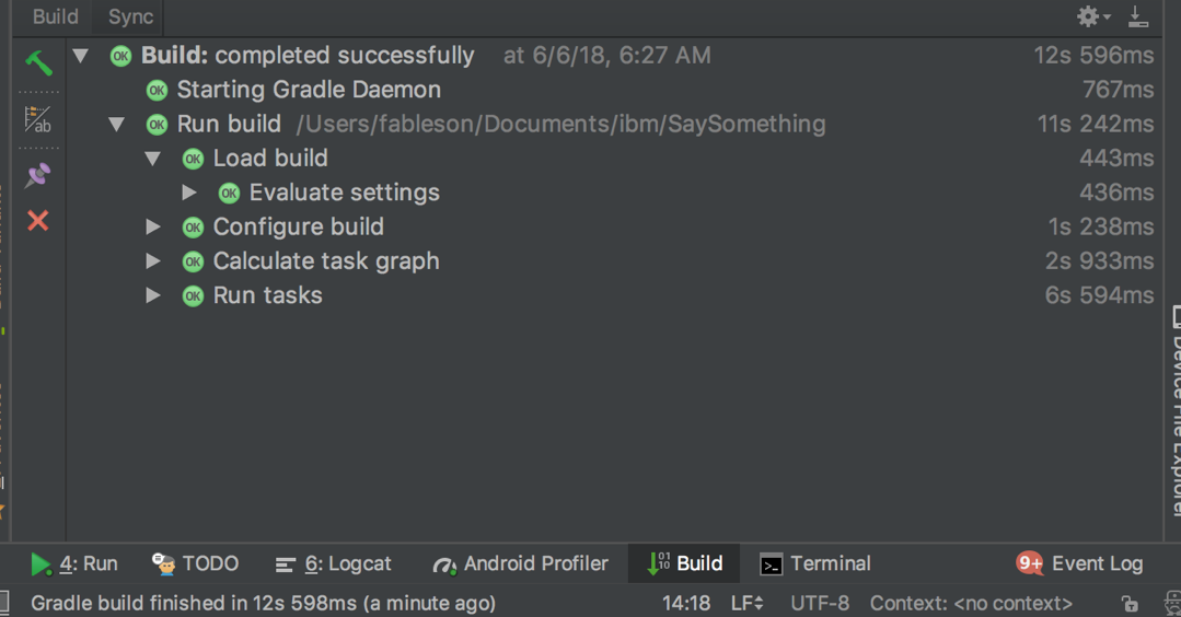 Screen shot of Build Output in Android Studio