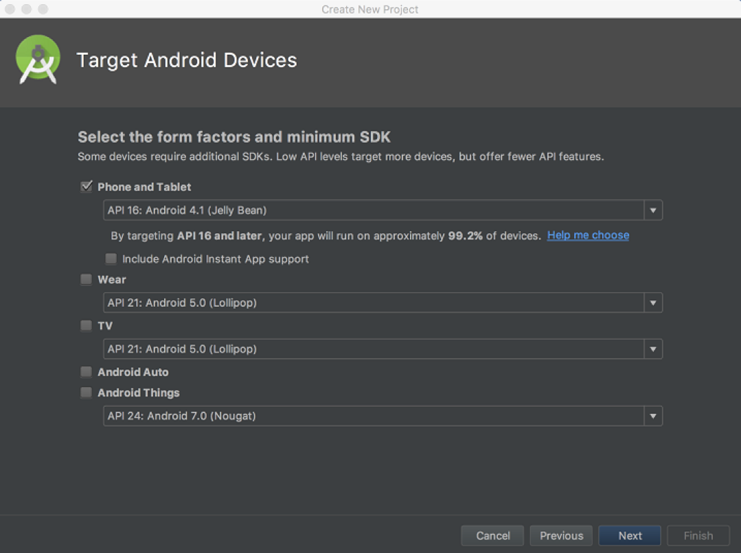 Screen shot of Target Android Devices dialog in Android Studio