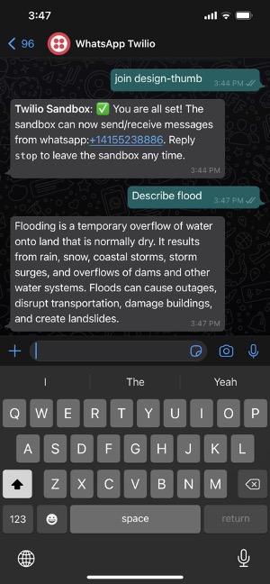 Screenshot del mensaje de confirmación en Whatsapp