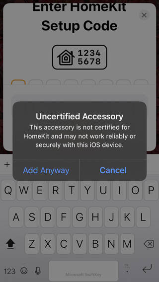 Apple Home app Add Accessory anyway