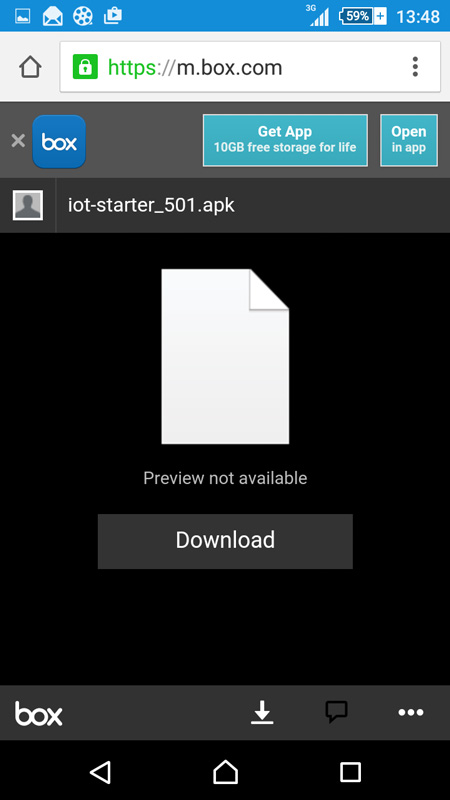 Printscreen da tela de um celular acessando o arquivo iot .apk para a instalação no Android.