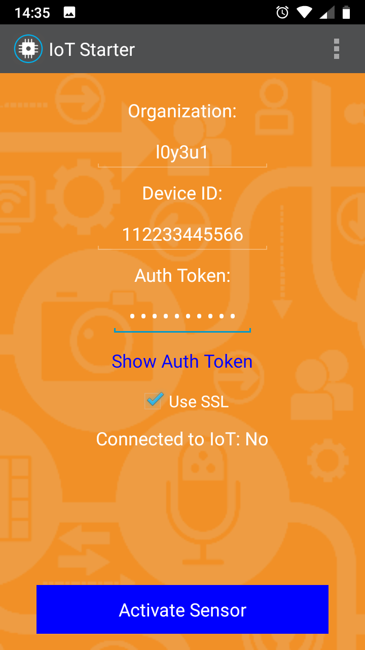 Screen capture that shows the configuration parameters for your Android app