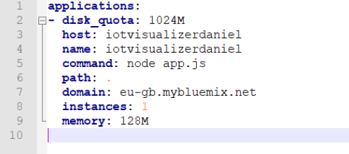 Screen capture of the host and name parameters in the manifest.yml file