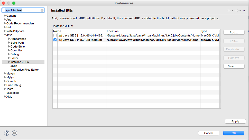 Configuração correta do JDK JRE no Eclipse