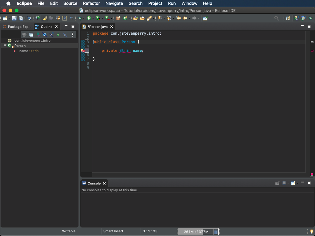 Screenshot of the Eclipse Package wizard's edit window