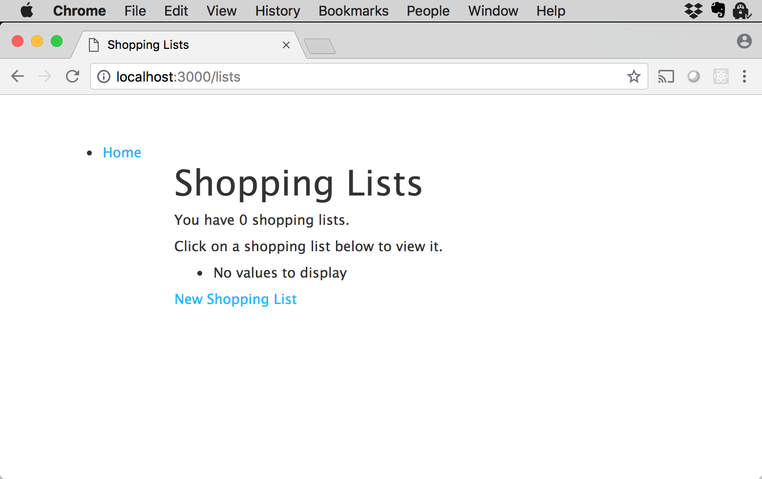 Shopping List application main screen