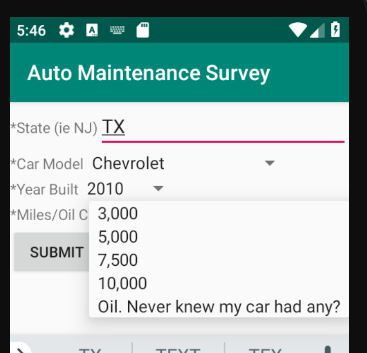 XmlGuiPickOne asking about oil changes